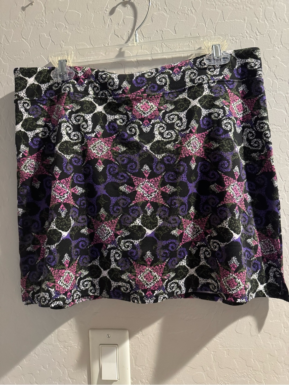 Patterned Black, Purple & Pink A-Line Skirt